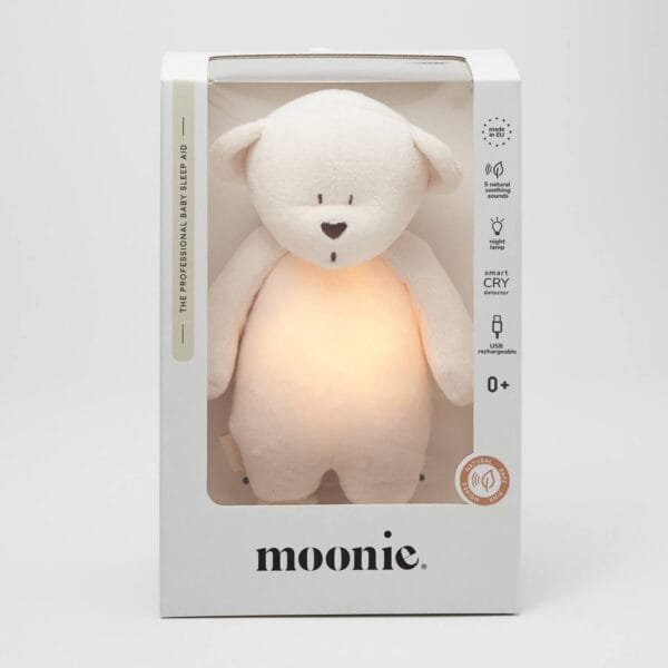 Ведмедик cпіваючий з нічником Moonie cream гладкий в коробці